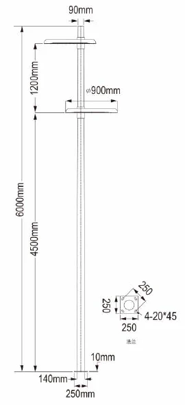 dimension of outdoor street light pole 6M dimension of outdoor street light pole 6M